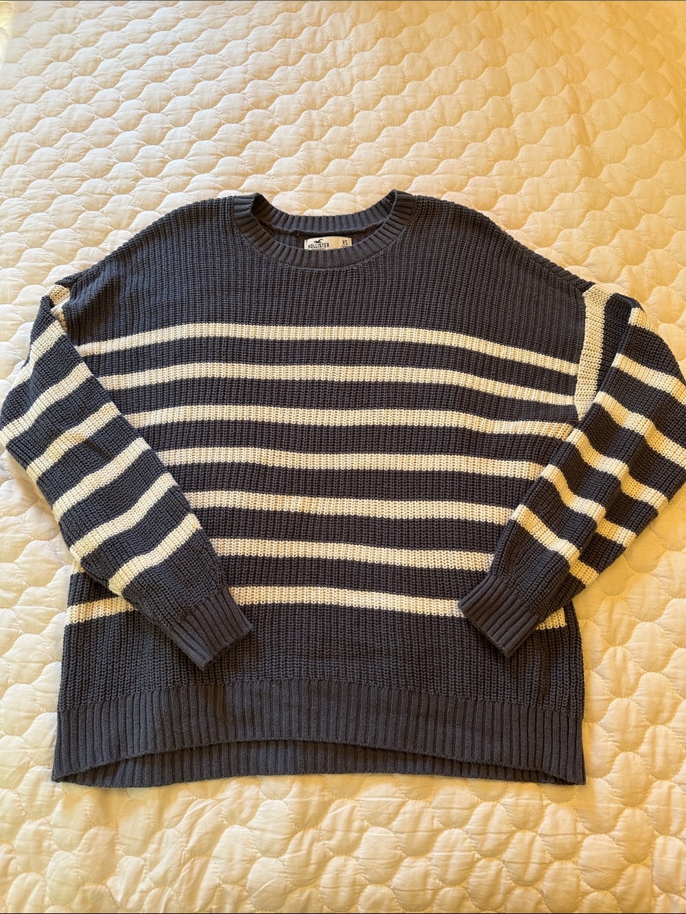 Hollister Navy & Cream Striped Crewneck Sweater